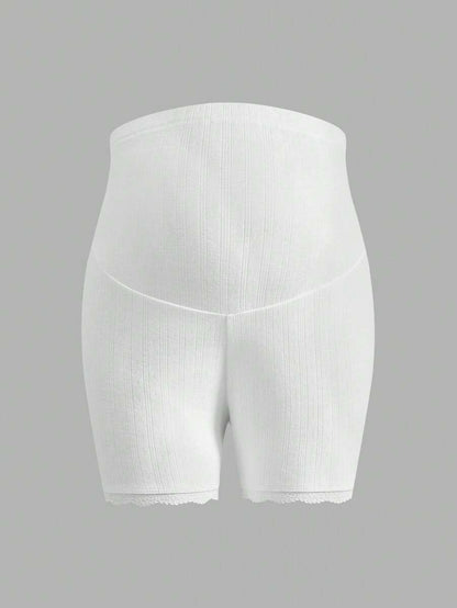White Jacquard Textured Maternity Shorts - Ultra High Waist Adjustable Elastic Leggings - Semi-Sheer Summer Beach Pregnancy Shorts