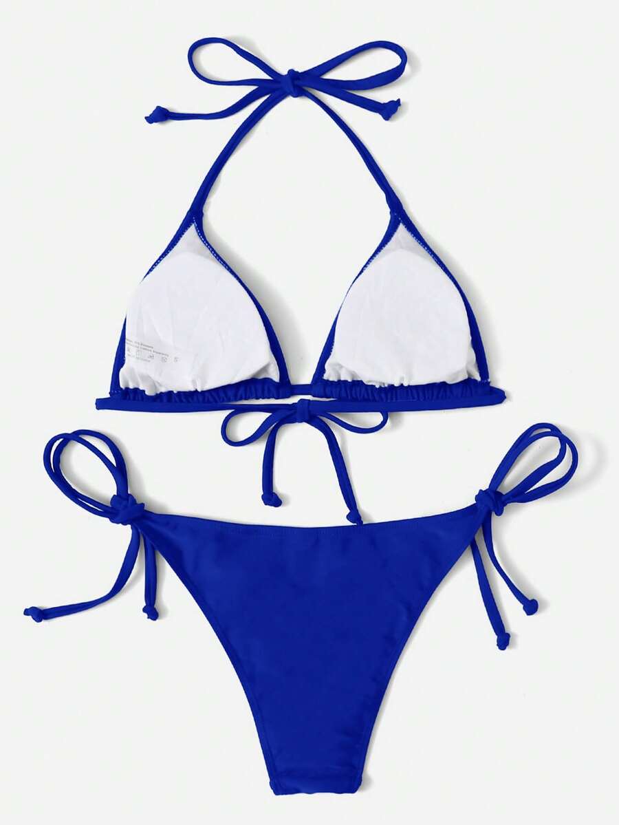 Women's 2-Piece Halter Bikini Set - Leopard & Floral Print, Tie Side, Triangle Cup, Multicolor