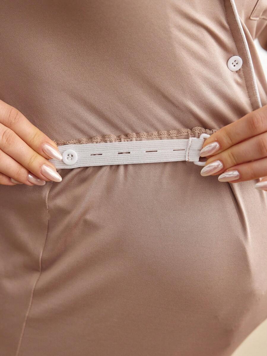 Maternity Nursing Sleepwear Set - Black Colorblock Long Sleeve Top and Pants - Casual 2 Piece Nursing Pajamas for Fall and Winter