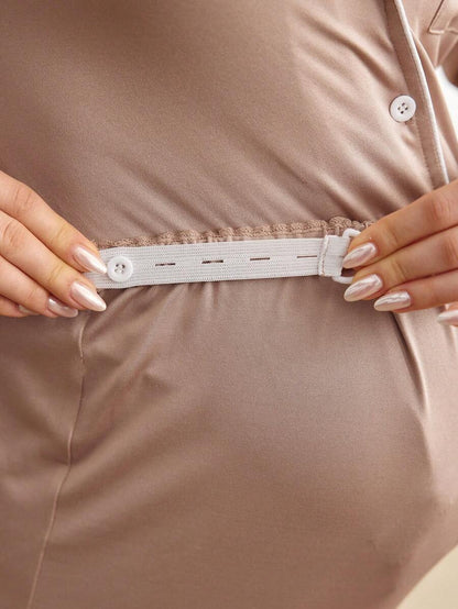 Maternity Nursing Sleepwear Set - Black Colorblock Long Sleeve Top and Pants - Casual 2 Piece Nursing Pajamas for Fall and Winter