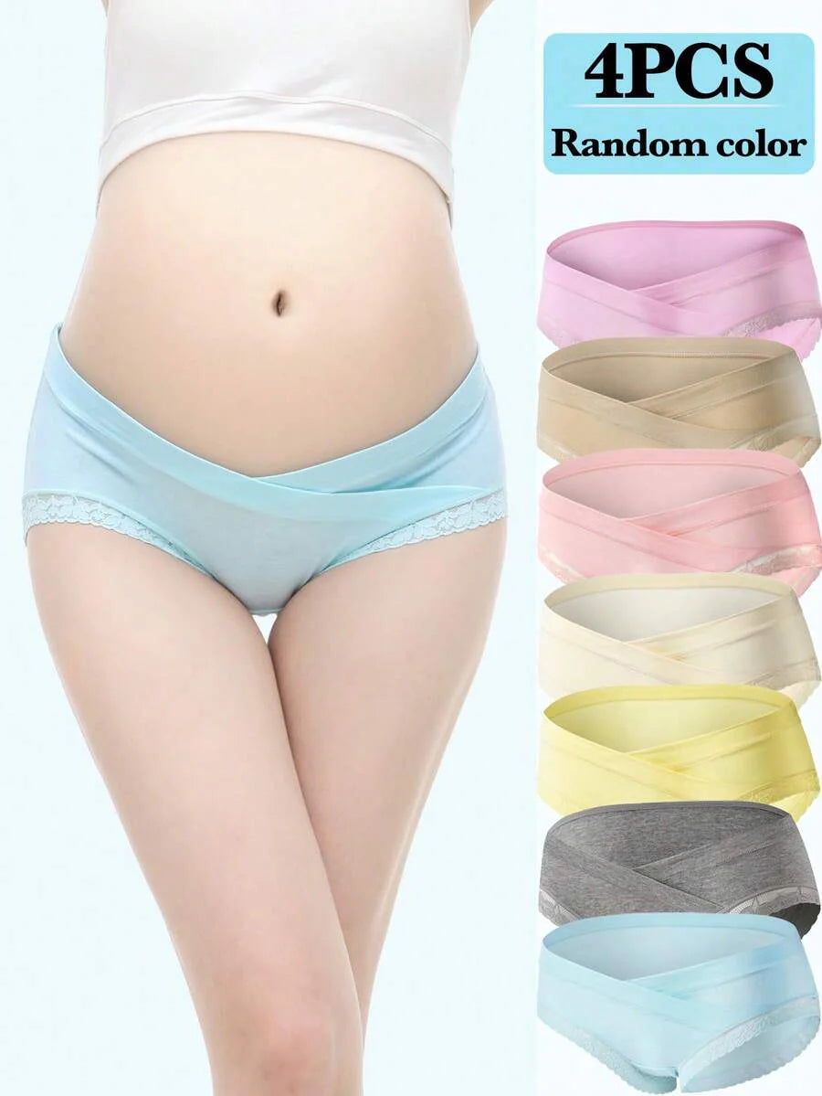 Maternity Underwear 4 Pack - Low Waist U-Shaped Belly Support Seamless Breathable, Random Colors