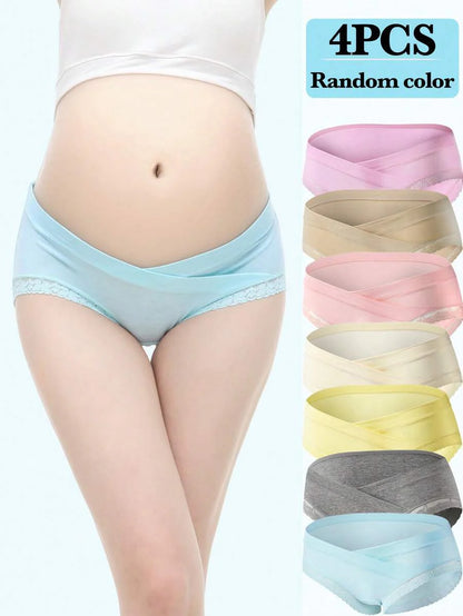 Maternity Underwear 4 Pack - Low Waist U-Shaped Belly Support Seamless Breathable, Random Colors