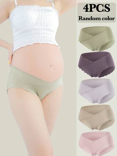 Maternity Underwear 4 Pack - Low Waist U-Shaped Belly Support Seamless Breathable, Random Colors