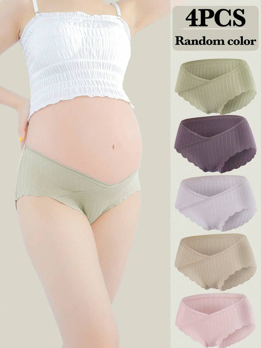 Maternity Underwear 4 Pack - Low Waist U-Shaped Belly Support Seamless Breathable, Random Colors