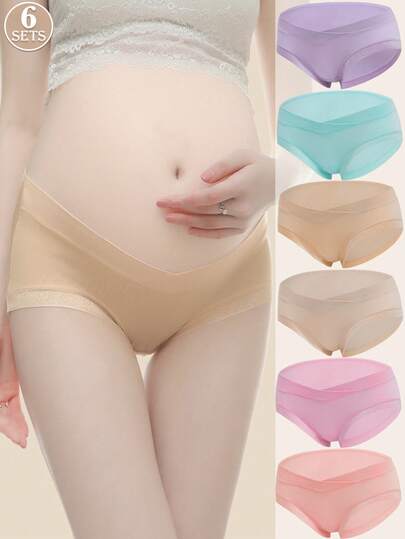 Maternity Underwear 6 Pack - Low Waist U-Shaped Belly Support Seamless Cotton, Anti-Bacterial
