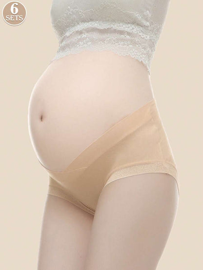 Maternity Underwear 6 Pack - Low Waist U-Shaped Belly Support Seamless Cotton, Anti-Bacterial