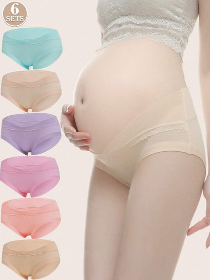 Maternity Underwear 6 Pack - Low Waist U-Shaped Belly Support Seamless Cotton, Anti-Bacterial
