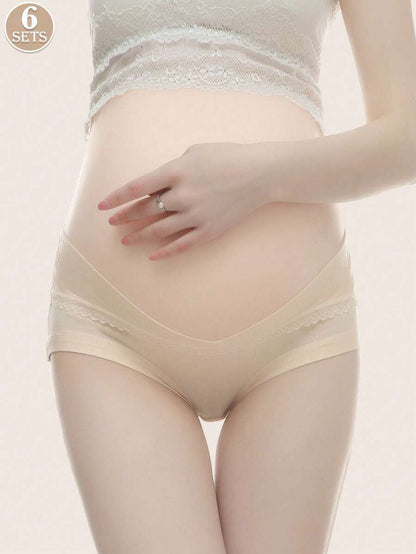 Maternity Underwear 6 Pack - Low Waist U-Shaped Belly Support Seamless Cotton, Anti-Bacterial