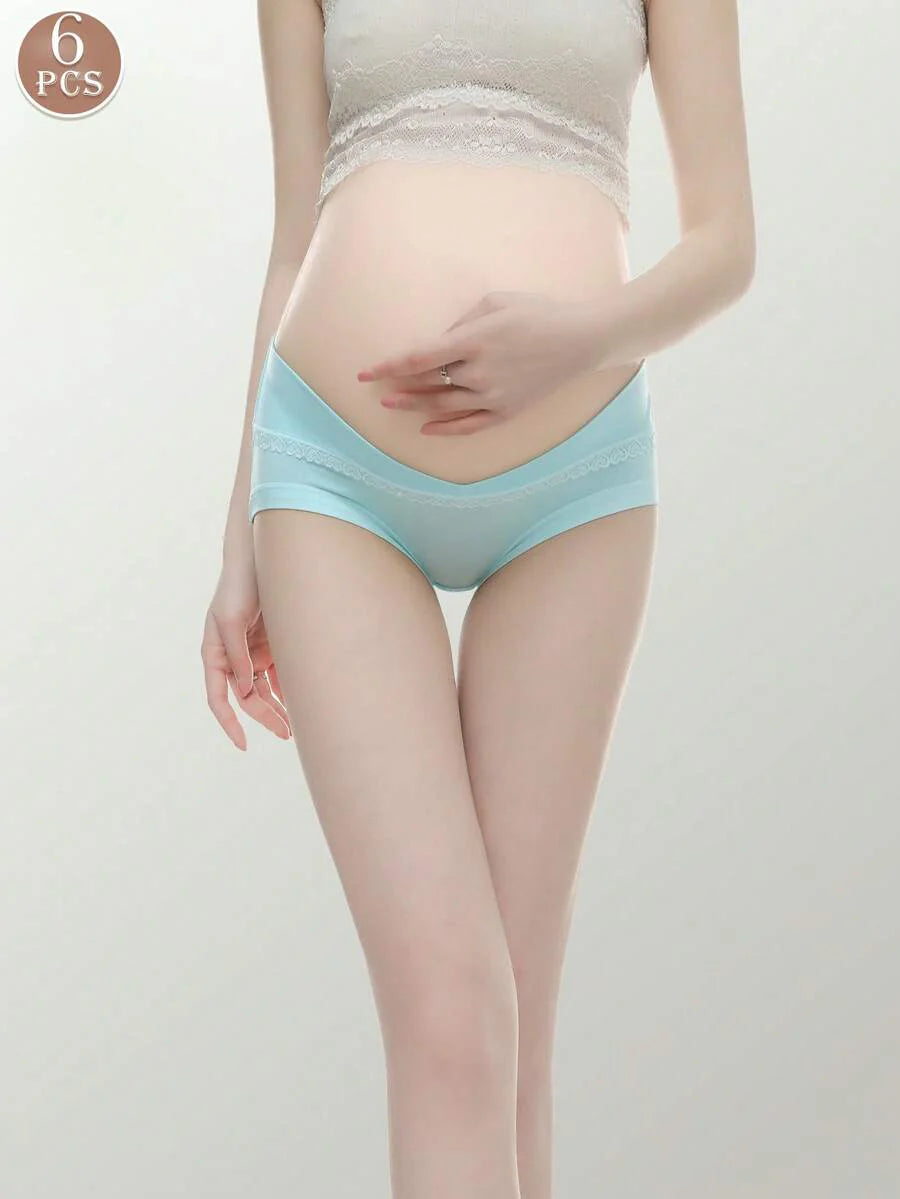 Maternity Underwear 6 Pack - Low Waist U-Shaped Belly Support Seamless Cotton, Anti-Bacterial