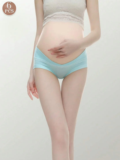 Maternity Underwear 6 Pack - Low Waist U-Shaped Belly Support Seamless Cotton, Anti-Bacterial