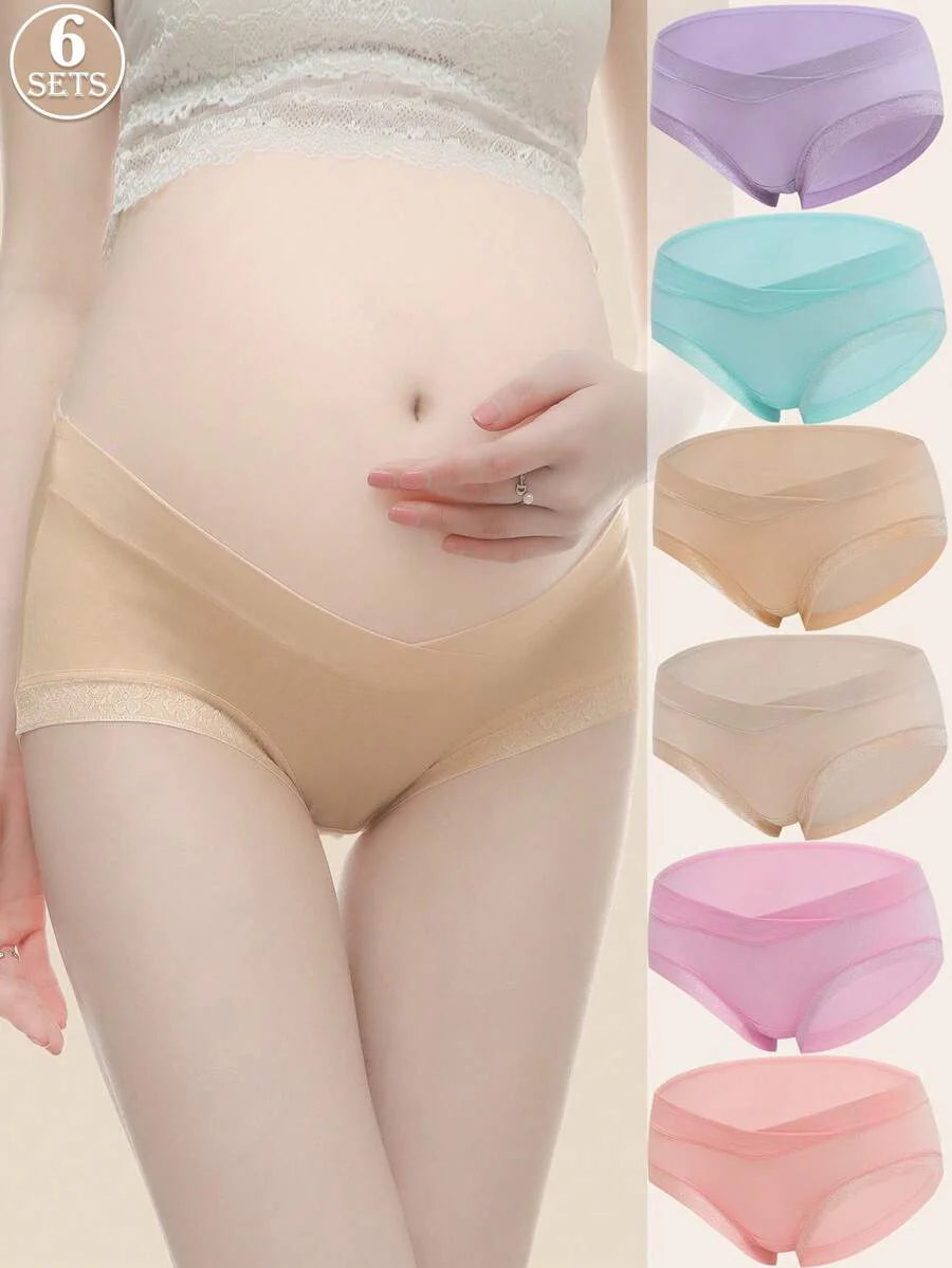 Maternity Underwear 6 Pack - Low Waist U-Shaped Belly Support Seamless Cotton, Anti-Bacterial
