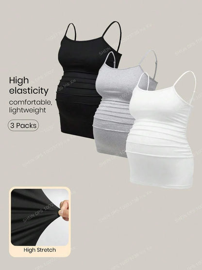 Multicolor Minimalist Ruched Maternity Cami - Slim Fit Spaghetti Strap High Stretch Knitted Tank Top for Pregnant Women Daily Wear