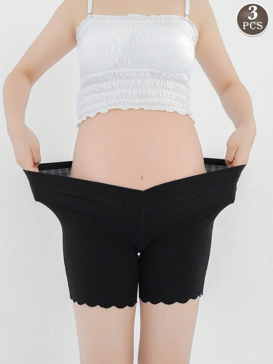 Maternity Cotton Underwear 3 Pack - Soft Pregnancy Under Bump Postpartum Briefs, Safety Shorts