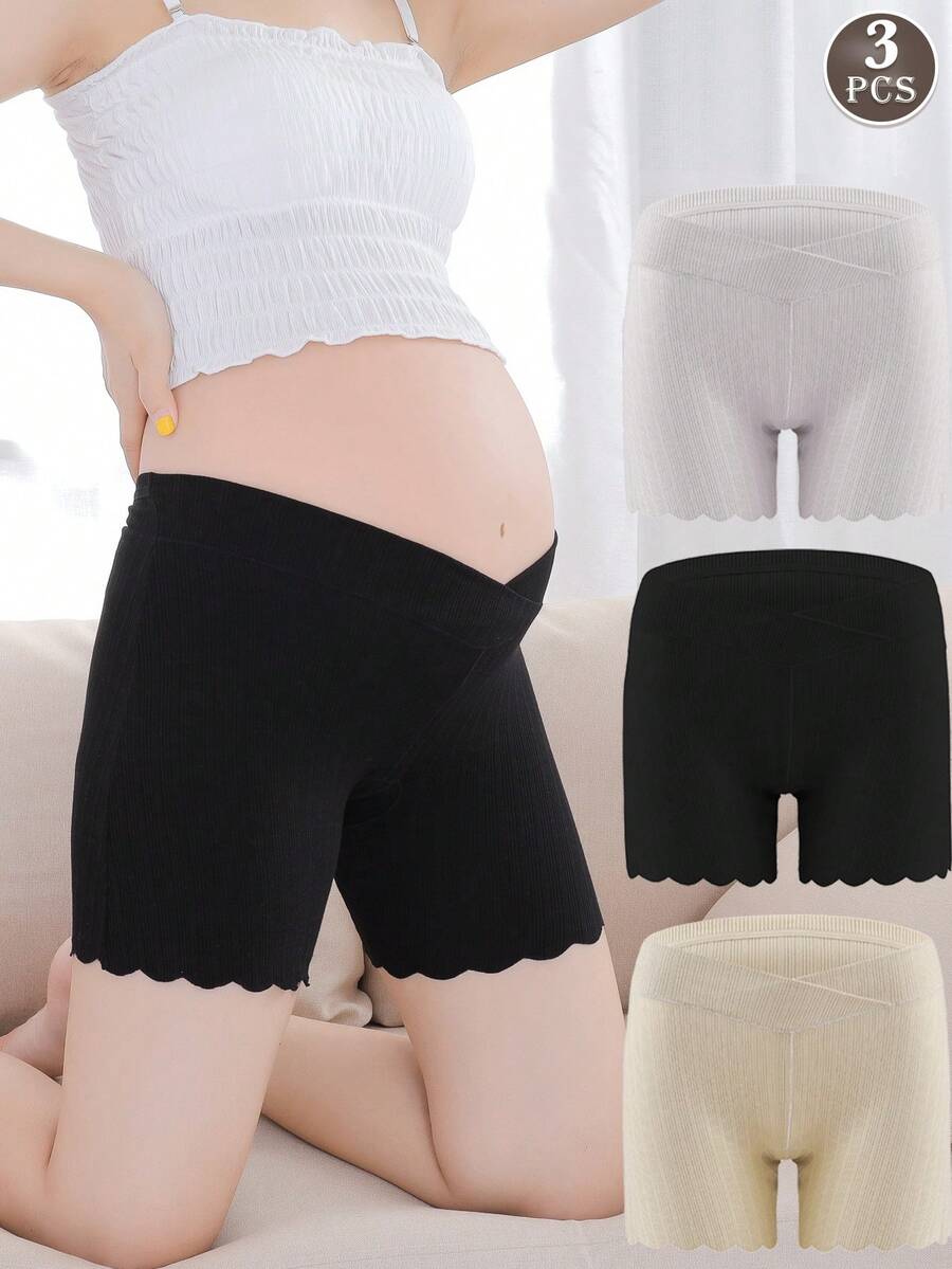 Maternity Cotton Underwear 3 Pack - Soft Pregnancy Under Bump Postpartum Briefs, Safety Shorts