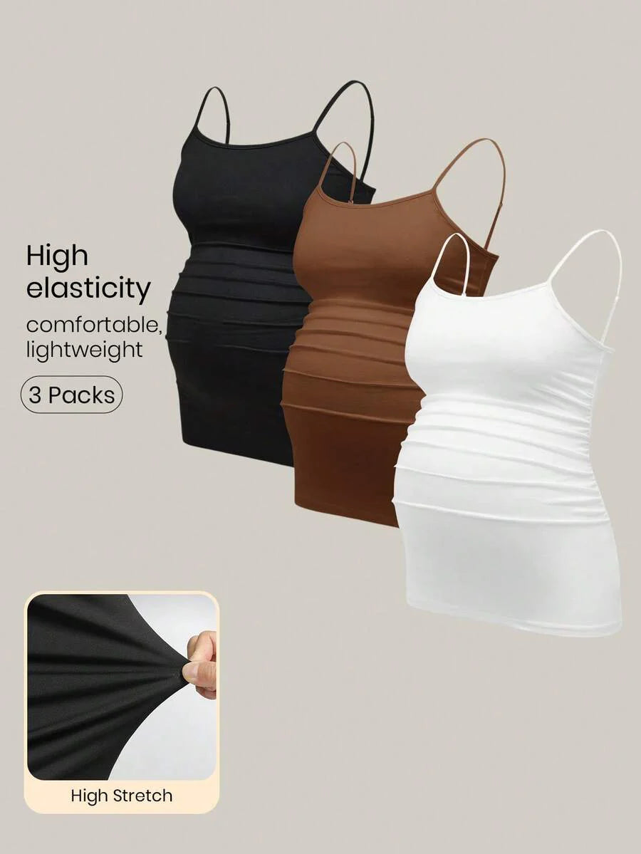 Multicolor Minimalist Ruched Maternity Cami - Slim Fit Spaghetti Strap High Stretch Knitted Tank Top for Pregnant Women Daily Wear