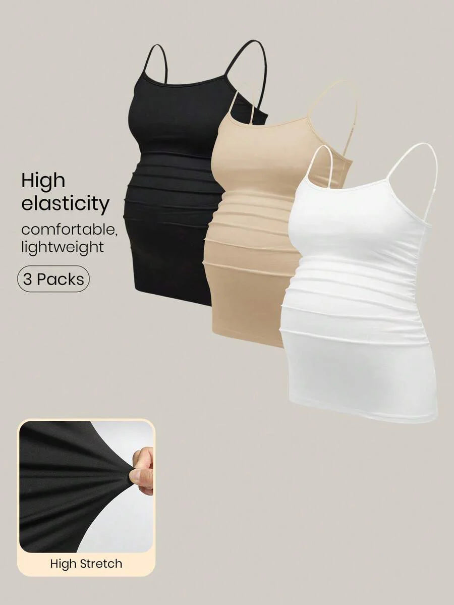 Multicolor Minimalist Ruched Maternity Cami - Slim Fit Spaghetti Strap High Stretch Knitted Tank Top for Pregnant Women Daily Wear