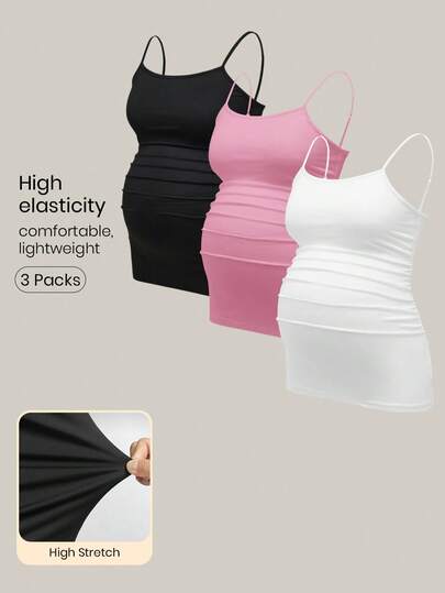 Multicolor Minimalist Ruched Maternity Cami - Slim Fit Spaghetti Strap High Stretch Knitted Tank Top for Pregnant Women Daily Wear