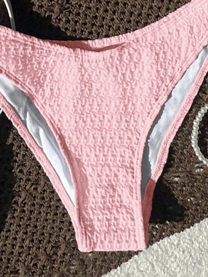 Women's Spaghetti Strap Halter Bikini Set - Tie Back, Side High Cut, Triangle Cup, White