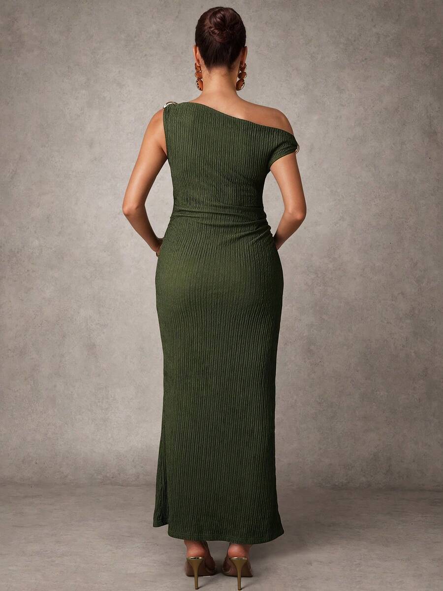 Maternity Casual Oblique Shoulder Sleeveless Long Dress Elegant Dresses Baby Shower Pregnancy Photoshoot Green Pregnant Bump Friendly