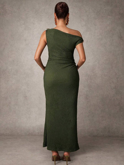 Maternity Casual Oblique Shoulder Sleeveless Long Dress Elegant Dresses Baby Shower Pregnancy Photoshoot Green Pregnant Bump Friendly
