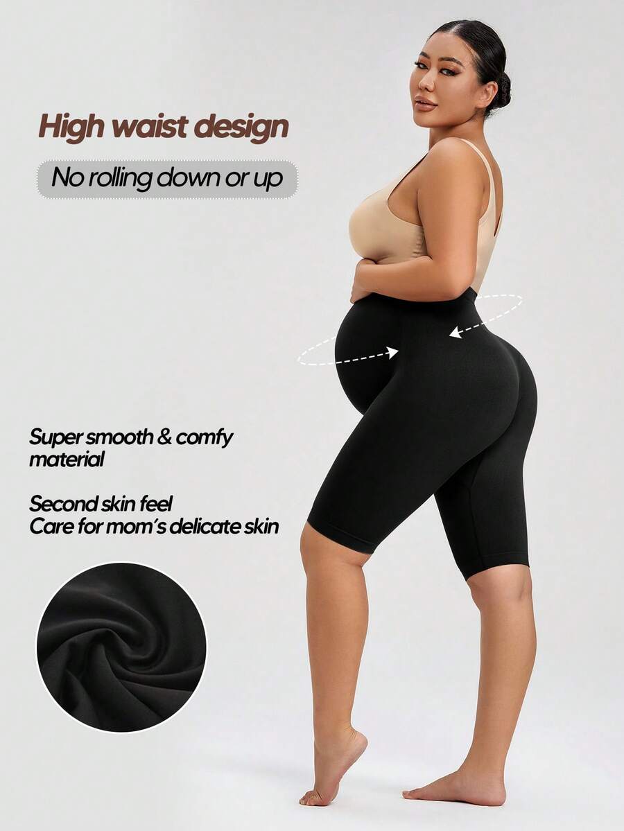 Maternity Seamless High Waist Shorts - Soft Expandable Panel Belly Support