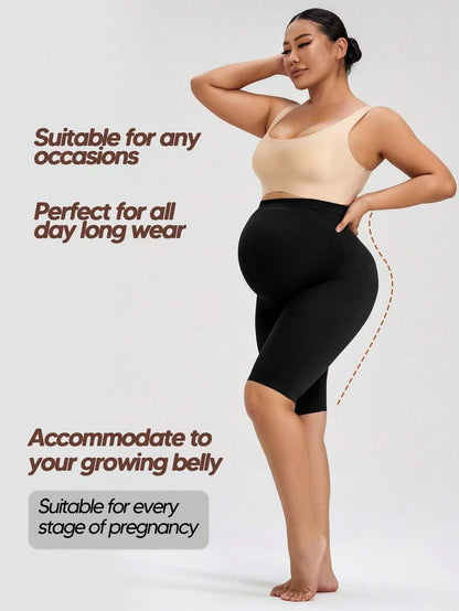 Maternity Seamless High Waist Shorts - Soft Expandable Belly Support (Black)