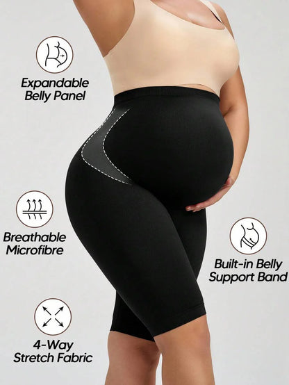 Maternity Seamless High Waist Shorts - Soft Expandable Belly Support (Black)