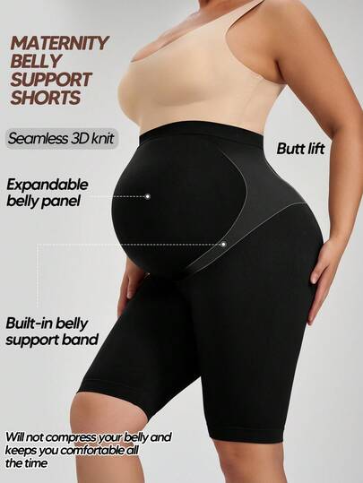 Maternity Seamless High Waist Shorts - Soft Expandable Belly Support (Black)