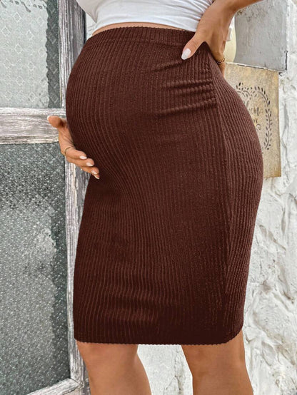 Maternity Casual Fitted Pencil Skirt with Button Detail High Stretch Knitted Short Maternity Skirt for Summer and Home Wear