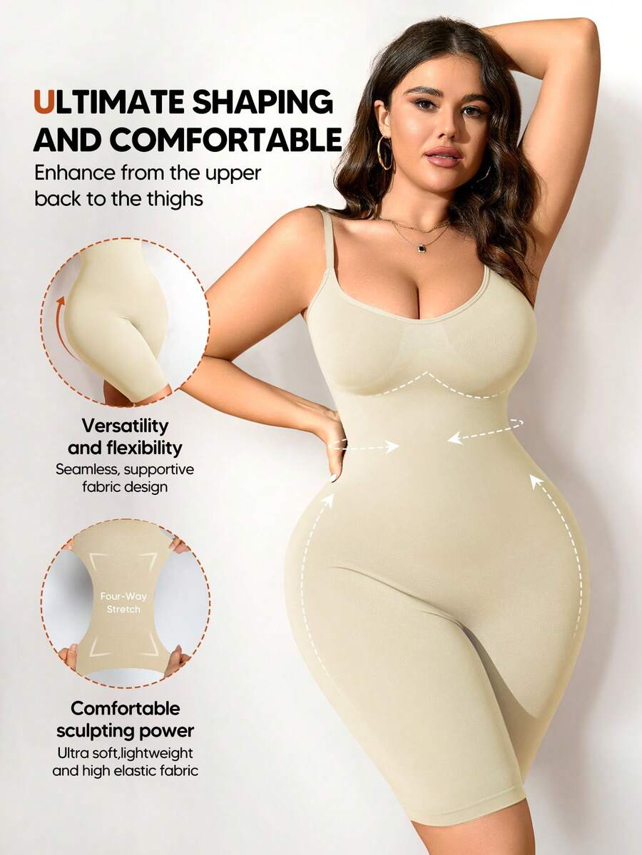 Plus Size Women's Shaping Jumpsuit - Adjustable Strap Lifting Bodysuit
