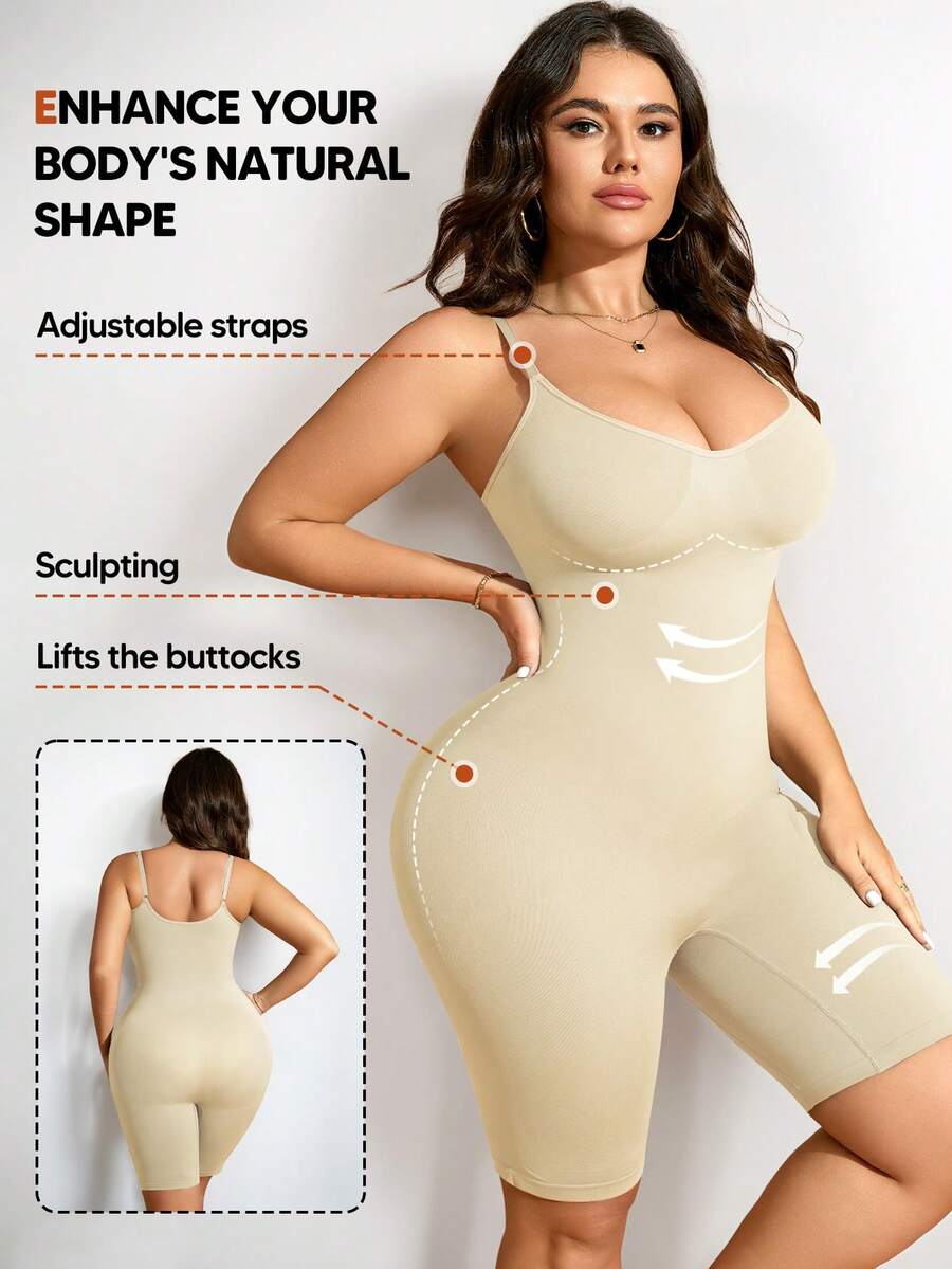 Plus Size Adjustable Strap Shaping & Lifting Jumpsuit - Medium Support Waist Sculpting Romper