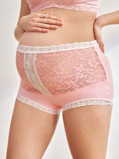 Maternity Elegant Contrast Lace Patchwork Briefs Soft Comfortable High Waist Pregnancy Underwear for Women