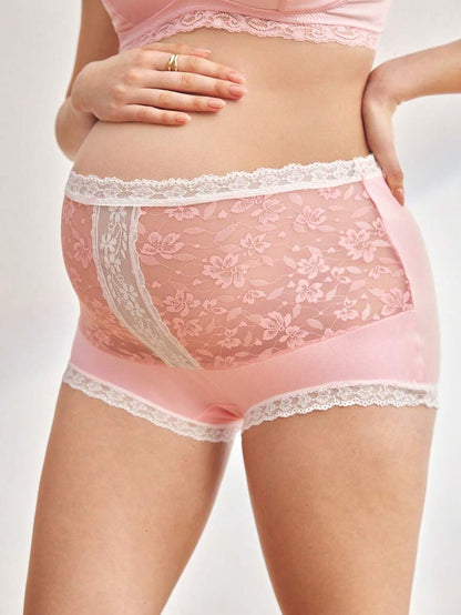 Maternity Elegant Contrast Lace Patchwork Briefs Soft Comfortable High Waist Pregnancy Underwear for Women