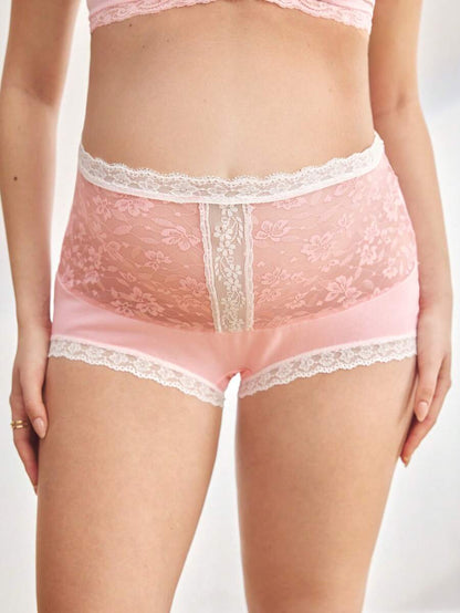 Maternity Elegant Contrast Lace Patchwork Briefs Soft Comfortable High Waist Pregnancy Underwear for Women