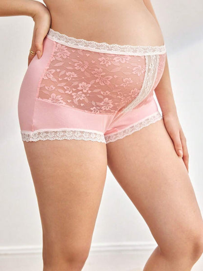 Maternity Elegant Contrast Lace Patchwork Briefs Soft Comfortable High Waist Pregnancy Underwear for Women