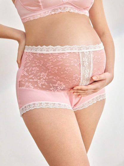 Maternity Elegant Contrast Lace Patchwork Briefs Soft Comfortable High Waist Pregnancy Underwear for Women