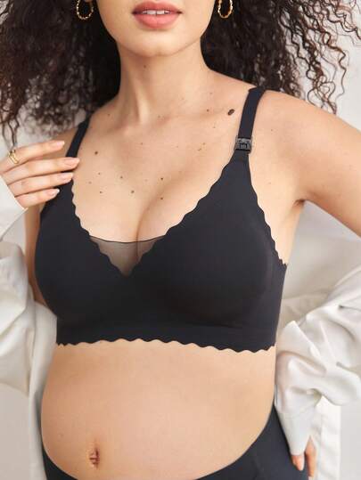 Maternity Seamless Lace Nursing Bra Women Wavy Support Removable Pads Comfortable Breastfeeding Bra