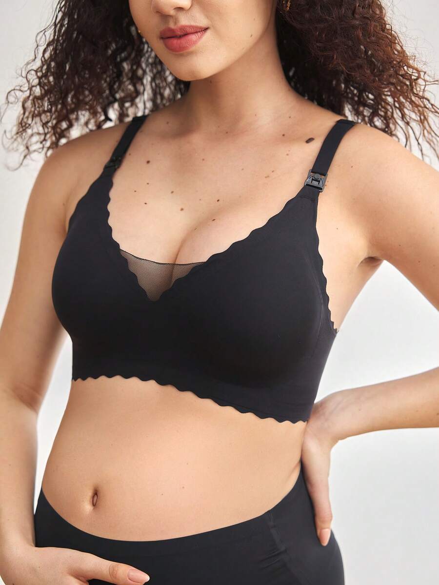 Maternity Seamless Lace Nursing Bra Women Wavy Support Removable Pads Comfortable Breastfeeding Bra