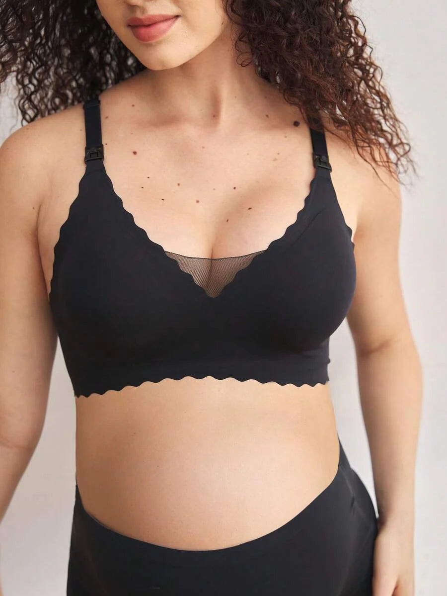 Maternity Seamless Lace Nursing Bra Women Wavy Support Removable Pads Comfortable Breastfeeding Bra