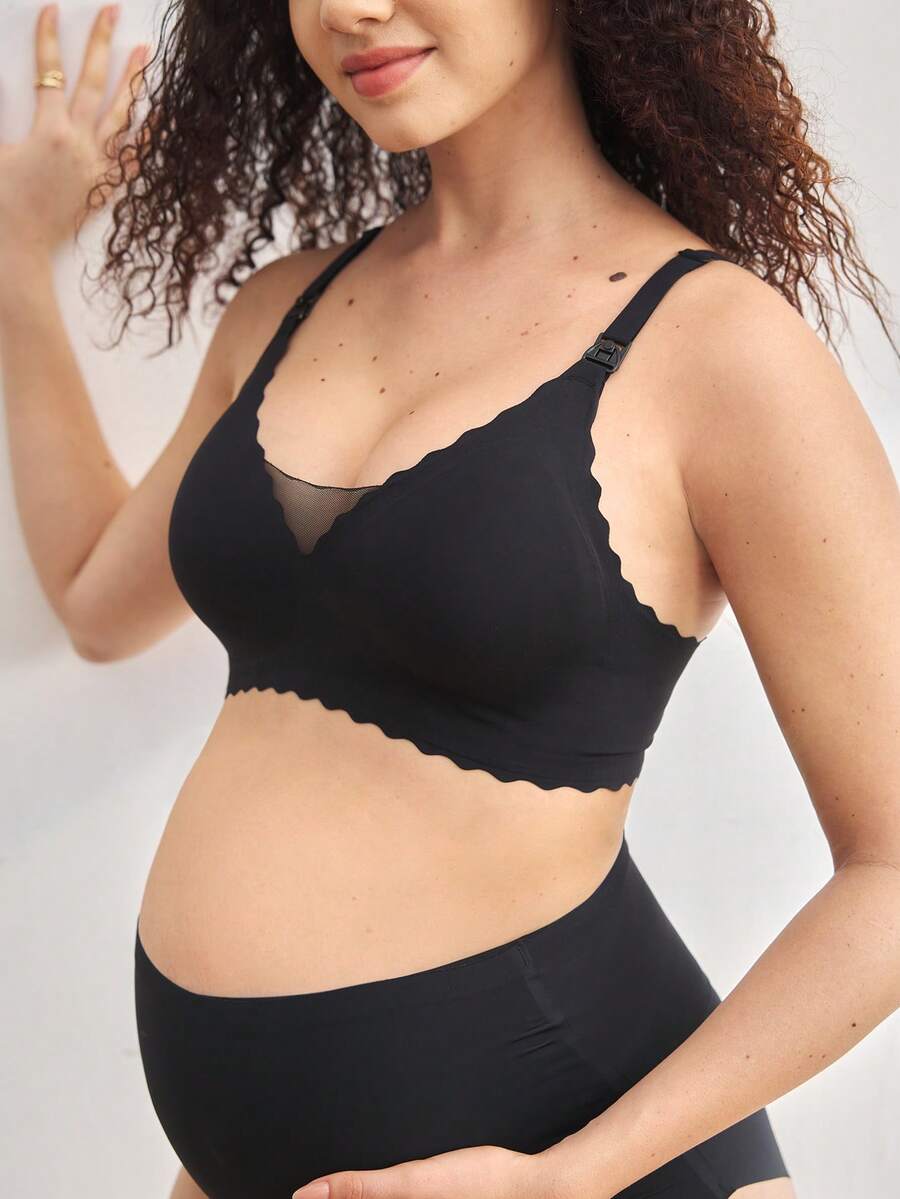 Maternity Seamless Lace Nursing Bra Women Wavy Support Removable Pads Comfortable Breastfeeding Bra