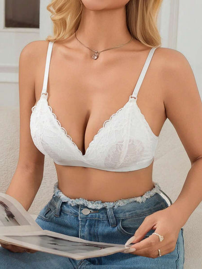 Maternity Black Lace Nursing Bra - Wireless Soft Knit Comfort Bralette with Adjustable Straps and Medium Stretch