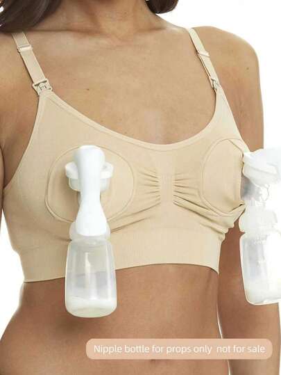 Maternity Nursing Bra - Pump Support Front Clasp Hands Free Pumping Wireless Breastfeeding