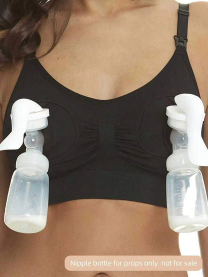 Maternity Nursing Bra - Pump Support Front Clasp Hands Free Pumping Wireless Breastfeeding