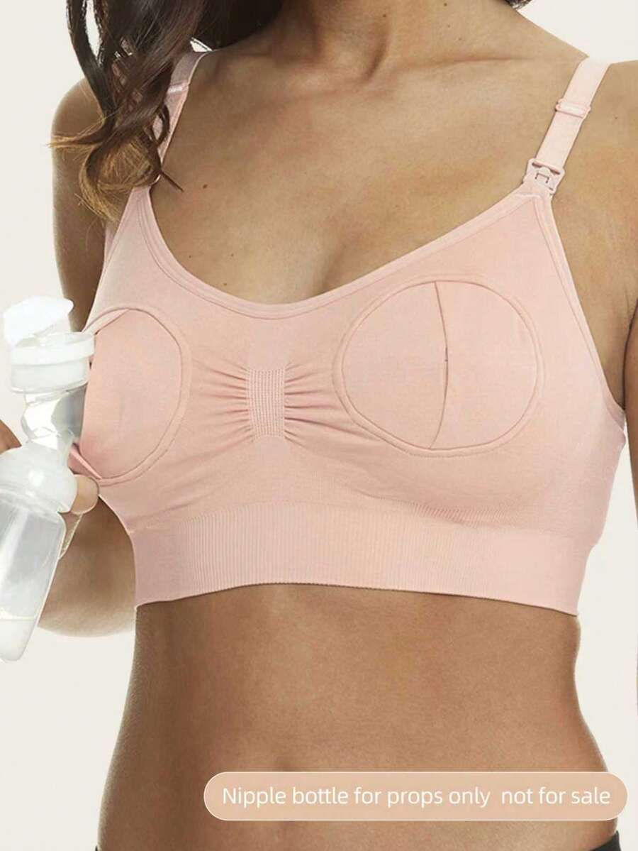 Maternity Nursing Bra - Pump Support Front Clasp Hands Free Pumping Wireless Breastfeeding