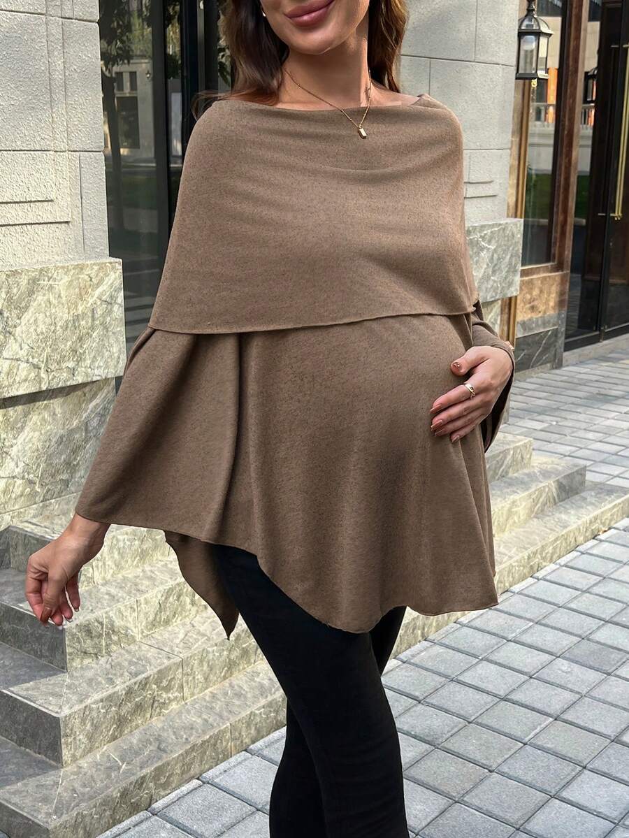 Off-Shoulder Long Sleeve Maternity T-Shirt - Fashionable & Elegant Pregnant Women's Top