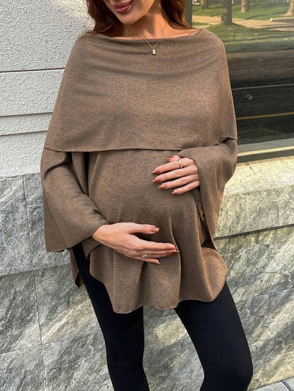 Off-Shoulder Long Sleeve Maternity T-Shirt - Fashionable & Elegant Pregnant Women's Top