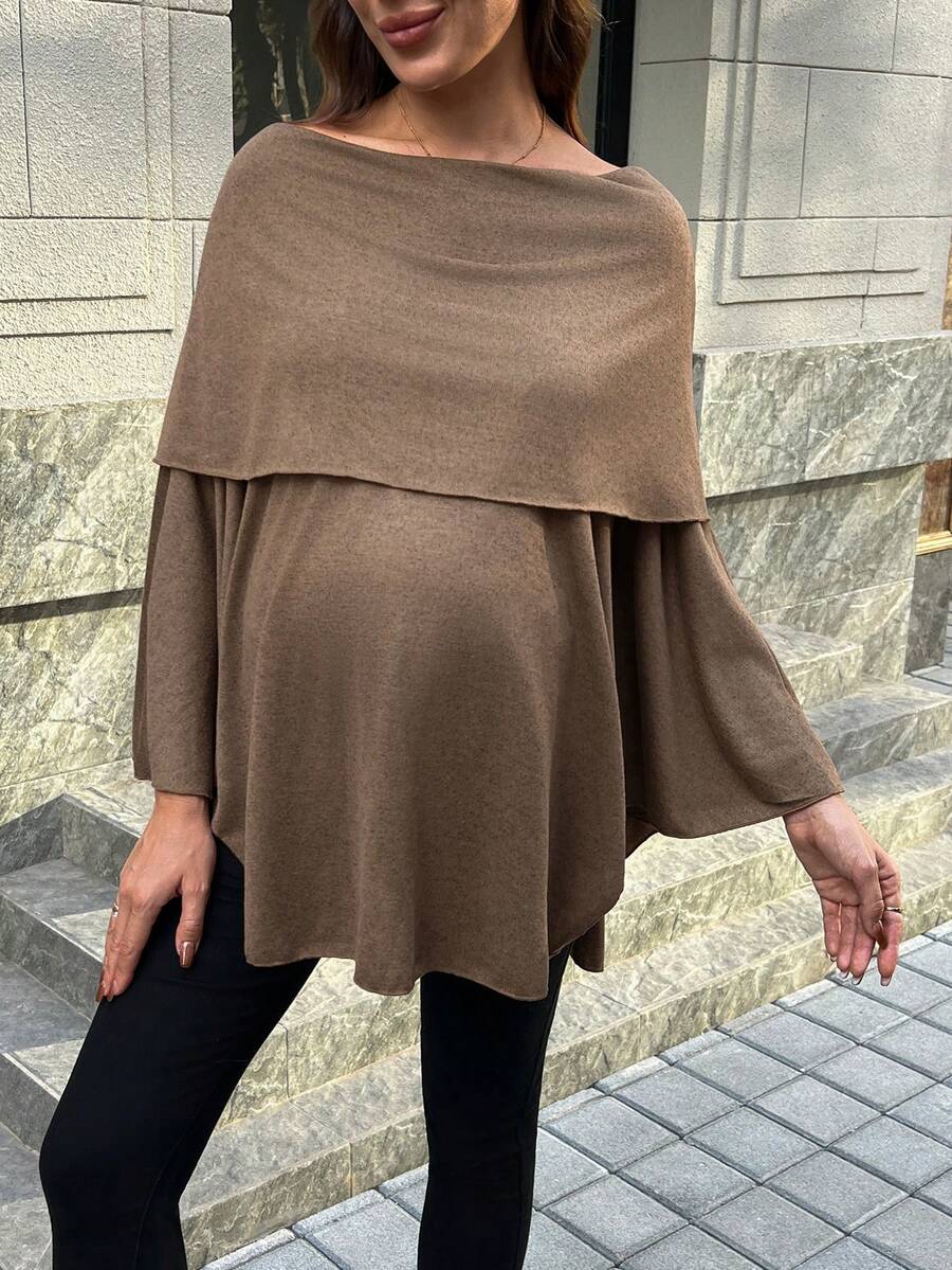 Off-Shoulder Long Sleeve Maternity T-Shirt - Fashionable & Elegant Pregnant Women's Top