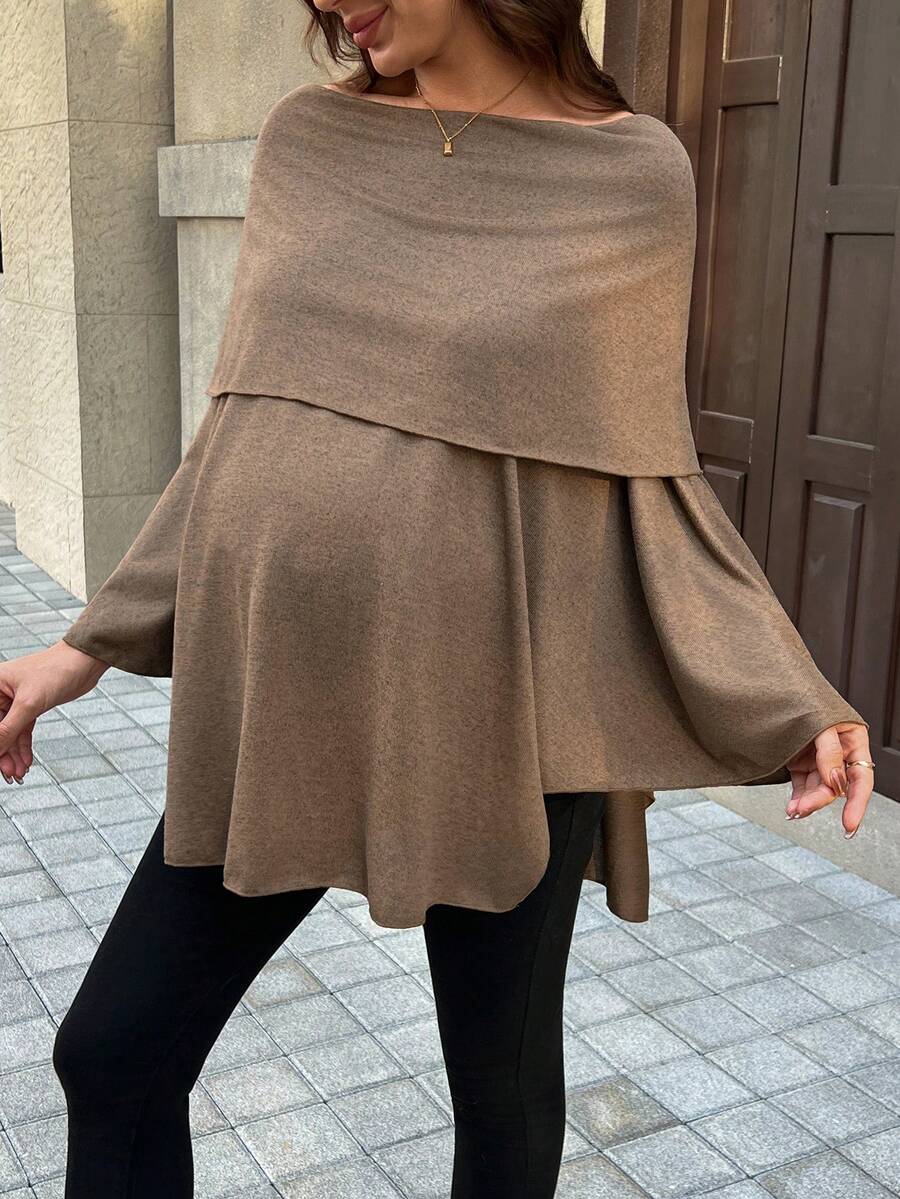 Off-Shoulder Long Sleeve Maternity T-Shirt - Fashionable & Elegant Pregnant Women's Top