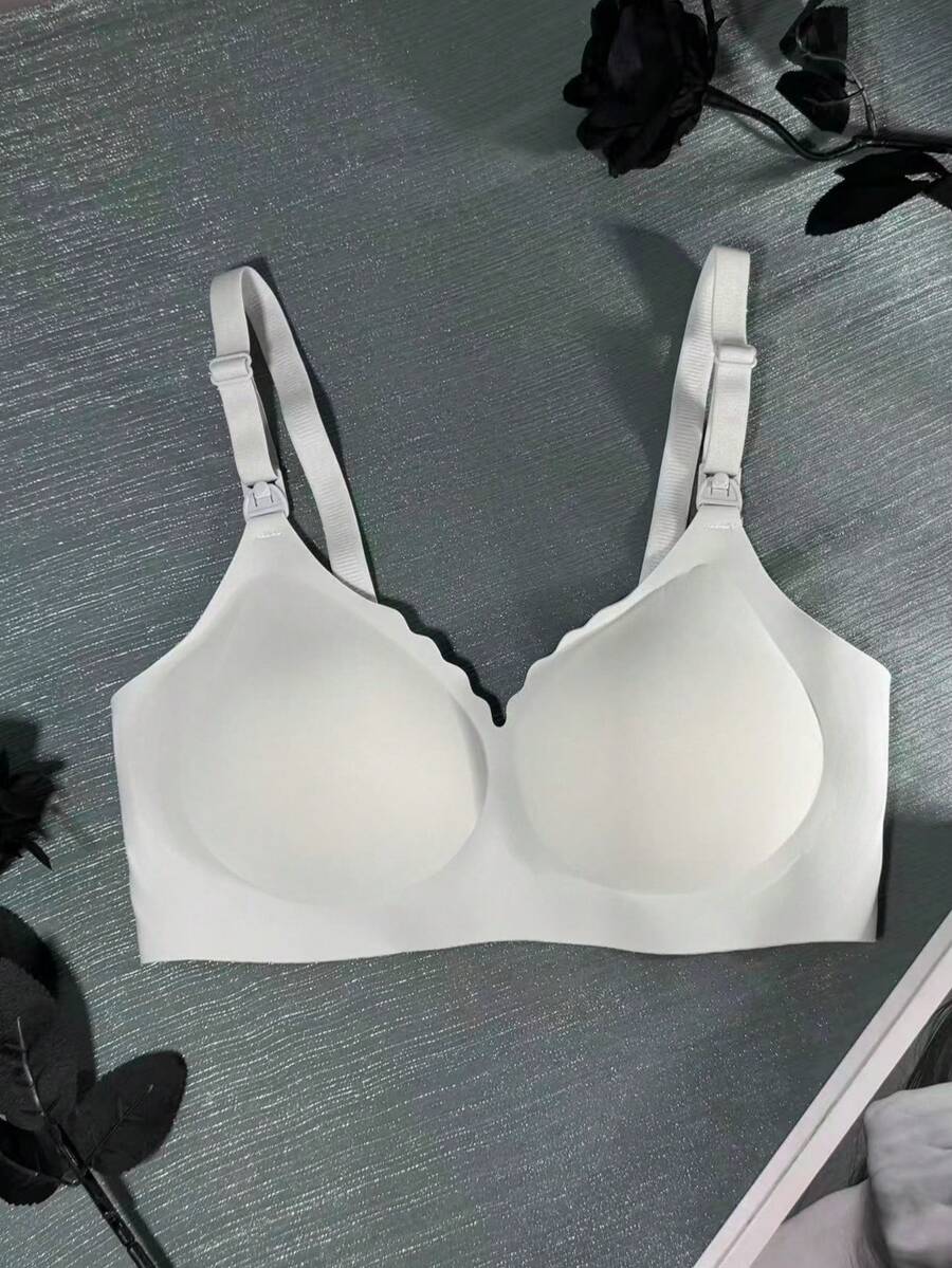 White Seamless Nursing Bra for Pregnancy & Postpartum, Wireless Backless Maternity Bralette with Adjustable Straps & Light Support