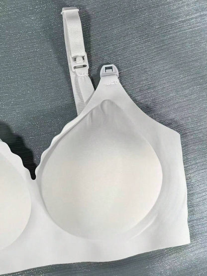 White Seamless Nursing Bra for Pregnancy & Postpartum, Wireless Backless Maternity Bralette with Adjustable Straps & Light Support